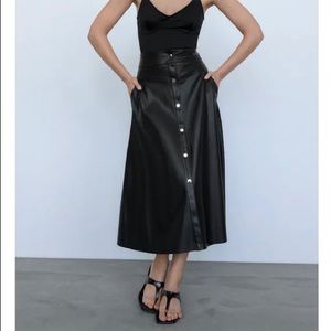 Zara Faux Leather Midi Skirt NWT